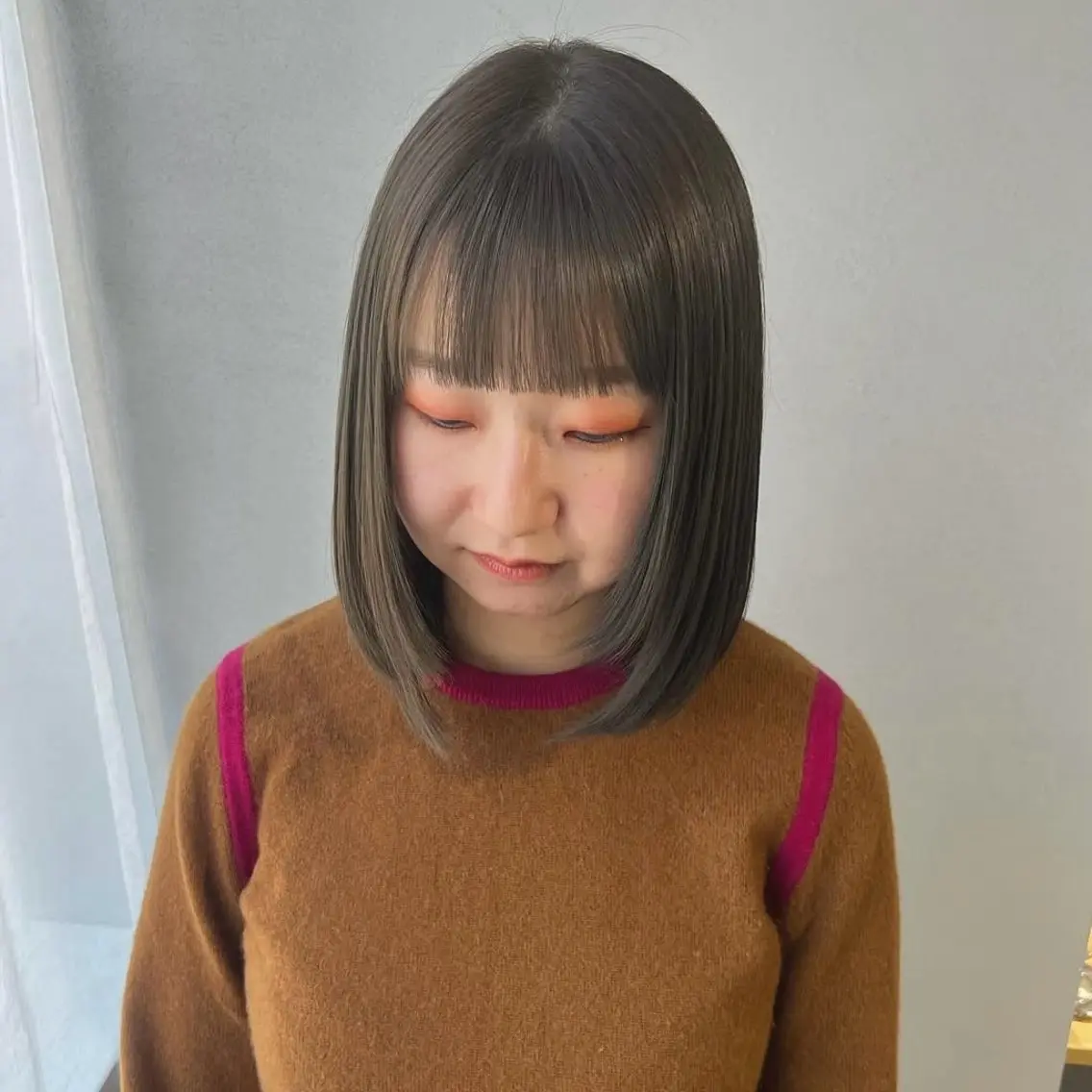 ミディアム カラー グレージュ オリーブグレージュ オリーブグレー ヘアカラー トリートメント akane/ボブ /ブラウンベージュのヘアスタイル