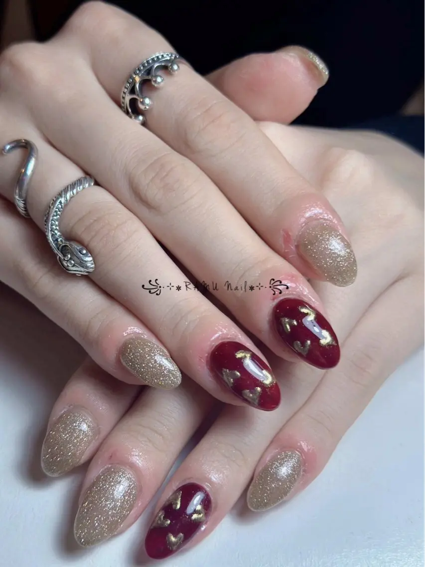 ネイル キラキラネイル マグネットネイル ミラーネイル ピンク 春ネイル ハンドネイル RAMU Nail 恵比寿店のネイルデザイン