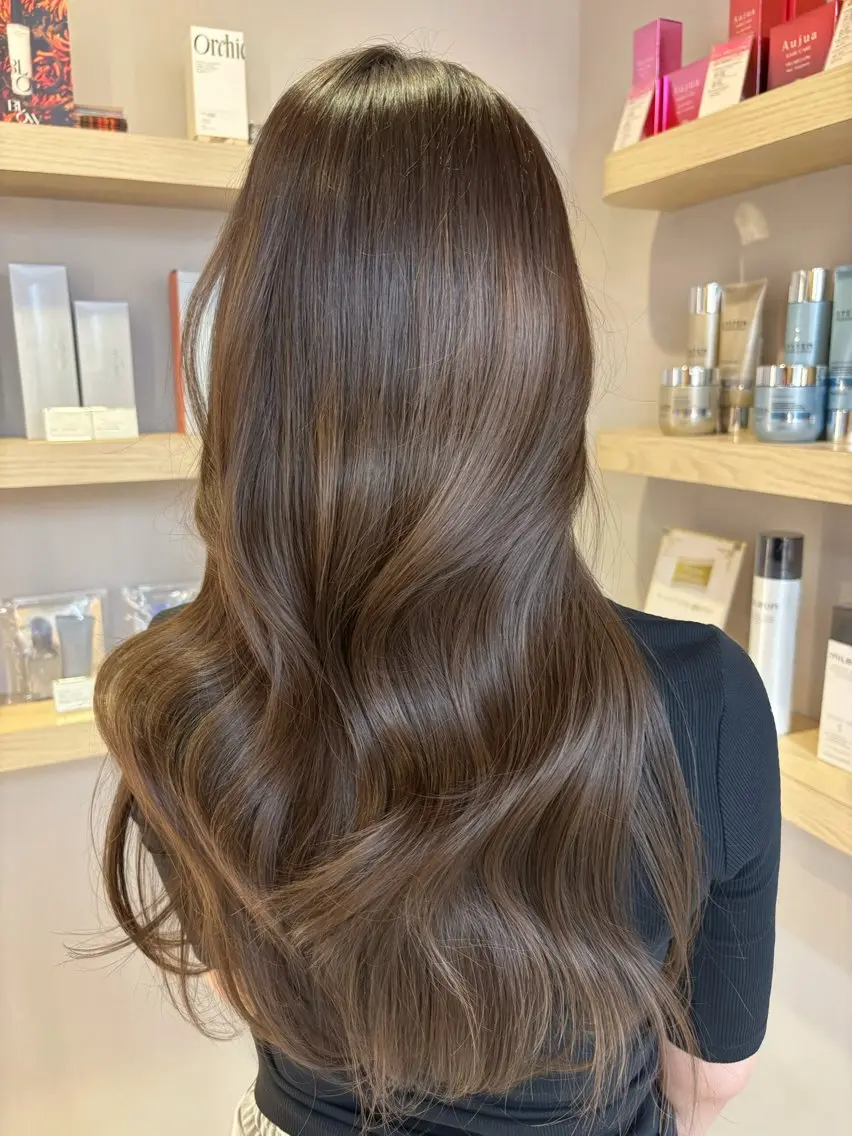 セミロング くびれヘア ハッシュカット レイヤーカット 小顔カット ヘアカラー トリートメント RYOTA レイヤー 中明度カラー/縮毛のヘアスタイル