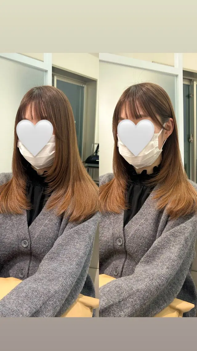 セミロング 顔周りカット レイヤーカット オリーブ/アッシュ やわらか透明感カラーのヘアスタイル