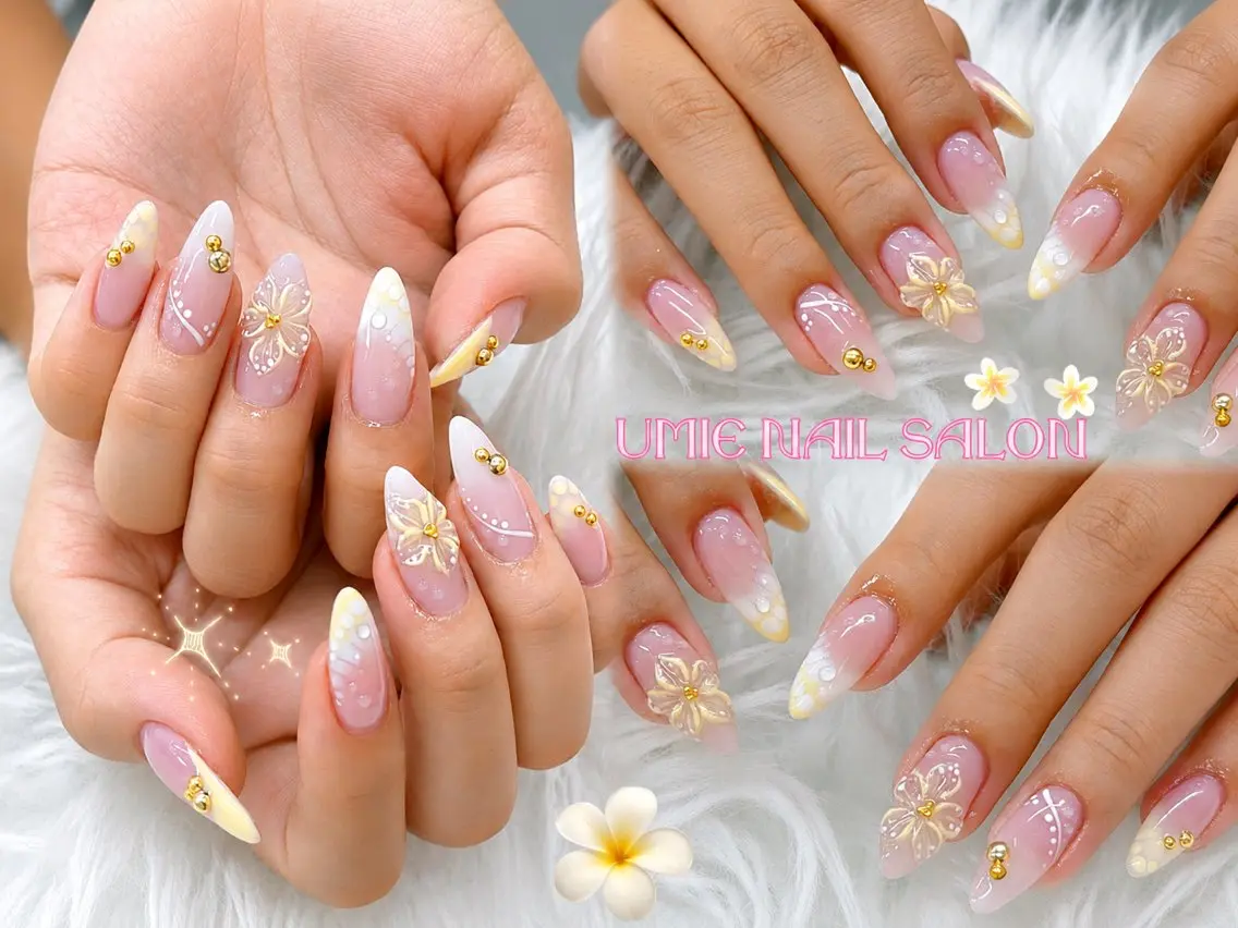 ネイル フットネイル フレンチネイル ジェルネイル ガラスフレンチ マグネットネイル UMIE NAIL SALONのネイルデザイン