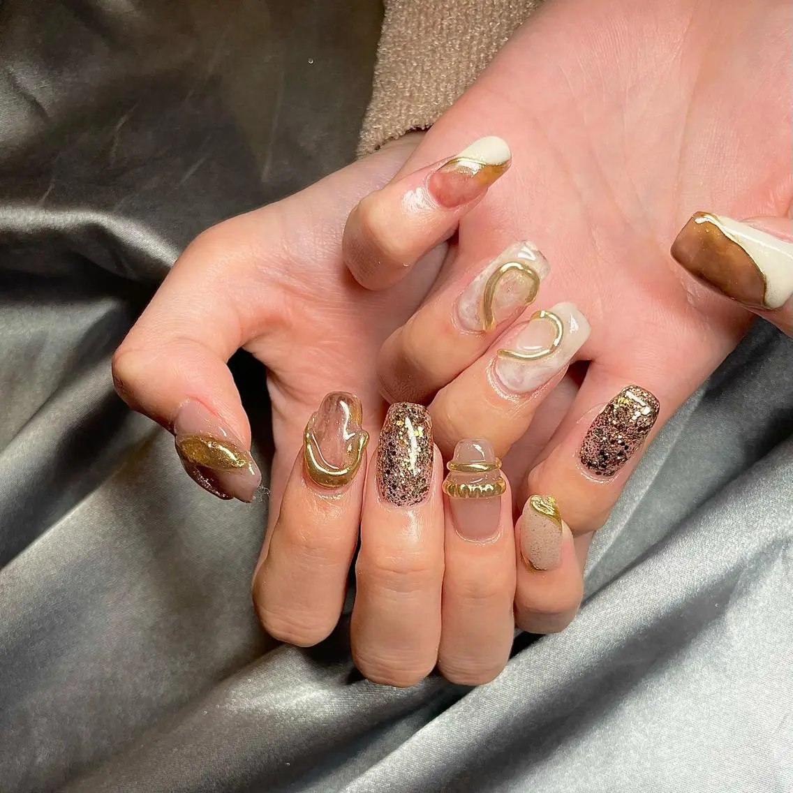 セミロング カラー パーマ ヘアアレンジ メンズ キッズ ネイル マツエク・マツパ アイブロウ べっ甲ネイル el. by Aoのネイルデザイン
