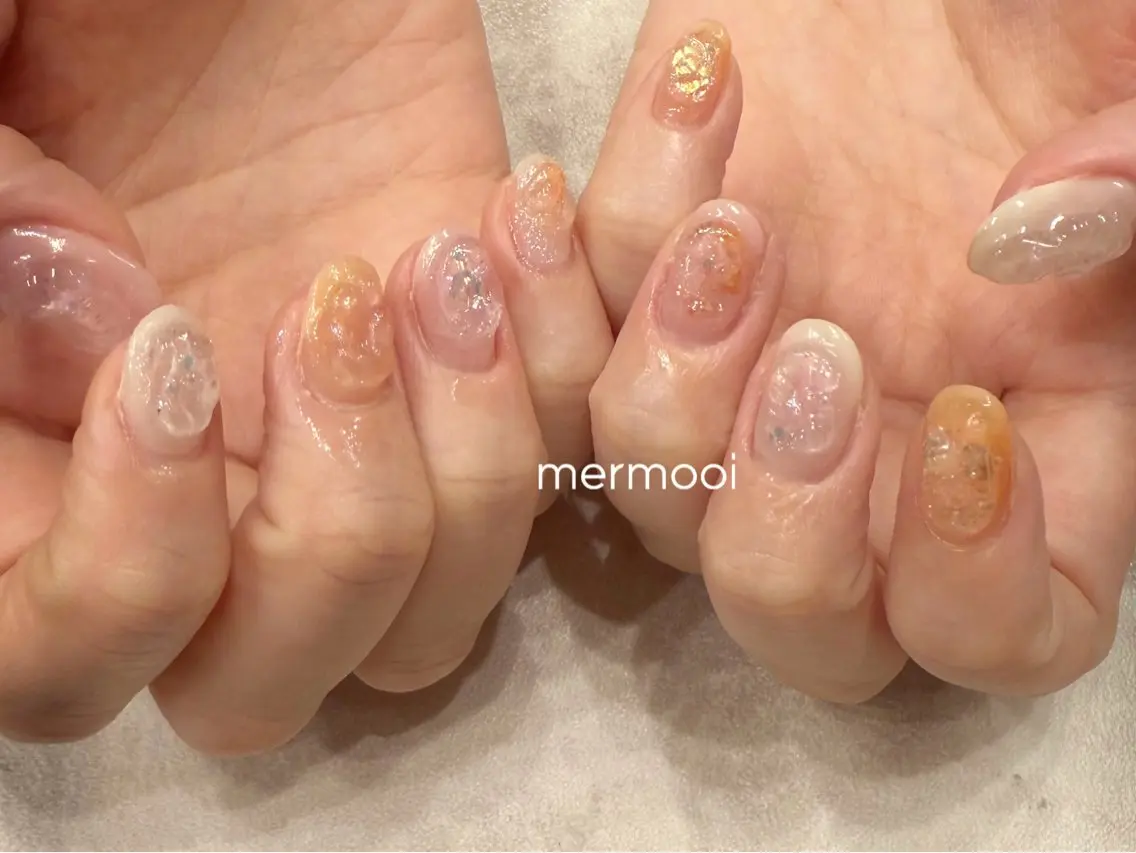 ネイル クリアネイル ニュアンスネイル ぷっくりネイル mermooi nailのネイルデザイン