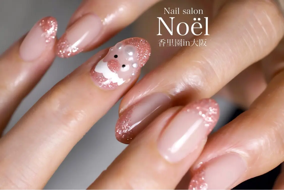 ネイル フラッシュネイル フレンチネイル 冬ネイル クリスマス ハンドネイル Nailsalon &Noelのネイルデザイン