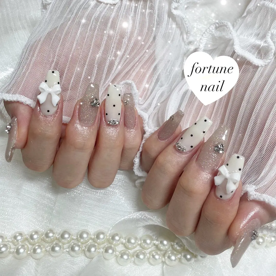 ネイル ブラウン ドット リボン ハンドネイル ☆saori ☆のネイルデザイン