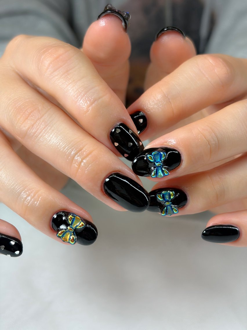 ネイル オーロラネイル ハート リボン ハンドネイル iro+ nailのネイルデザイン