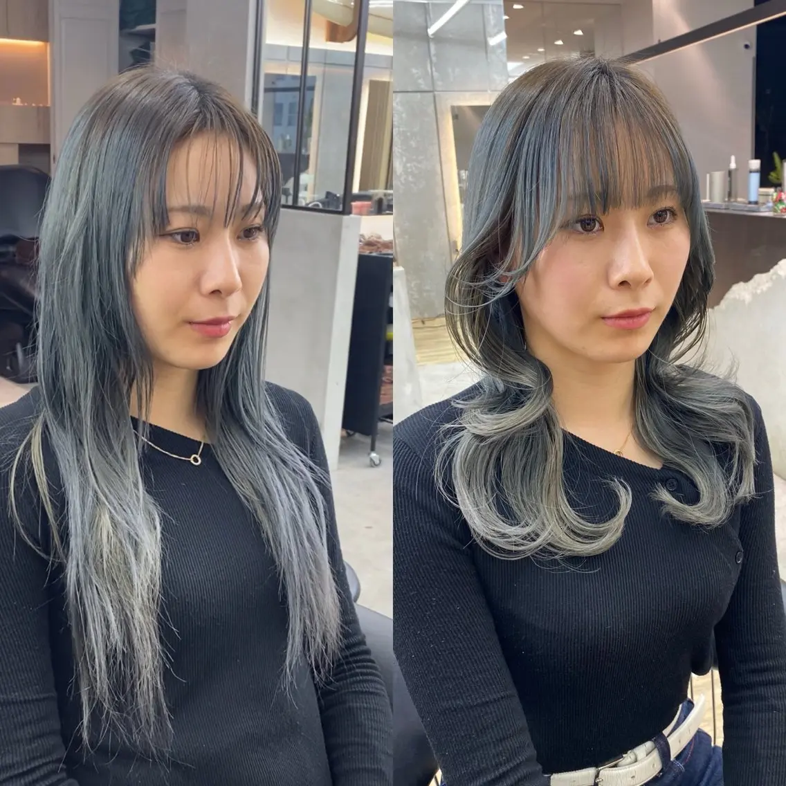 ロング パーマ くびれヘア レイヤーカット レイヤーボブ縮毛矯正 韓国RINAのヘアスタイル