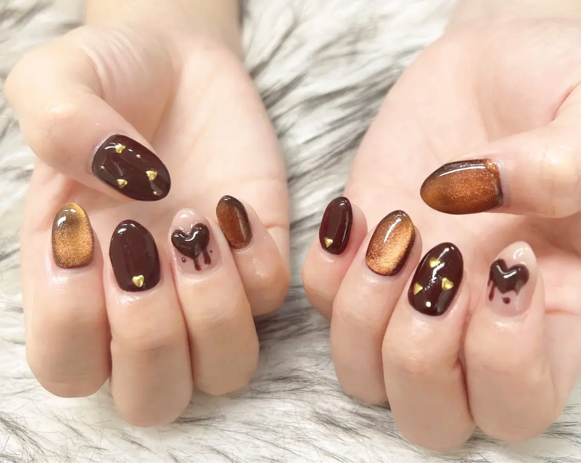 ネイル マグネットネイル バレンタイン nail salon angeのネイルデザイン
