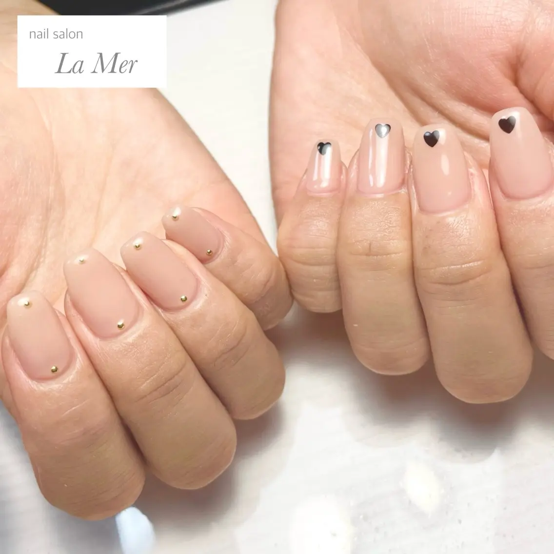 ネイル カジュアル ハート オフィスネイル ワンカラーネイル 春ネイル ハンドネイル nailsalon La Merのネイルデザイン