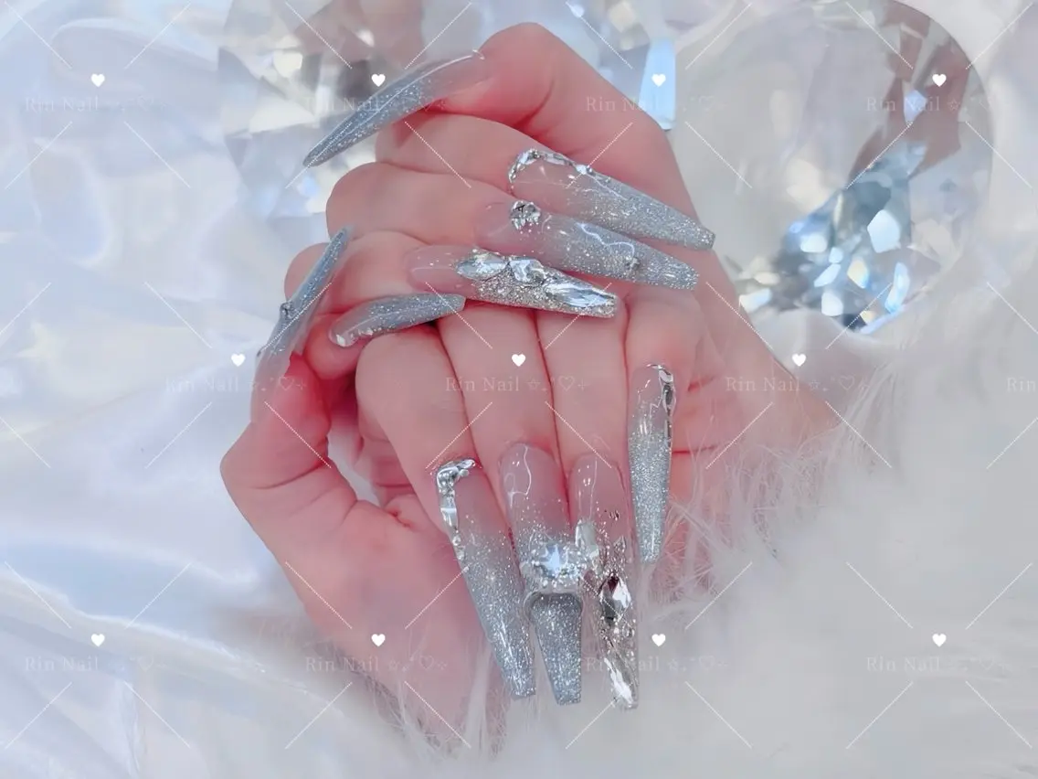 ネイル べっ甲ネイル ブルー 長さ出し フレンチネイル ジェルネイル ハンドネイル Rin Nail 新大久保店のネイルデザイン