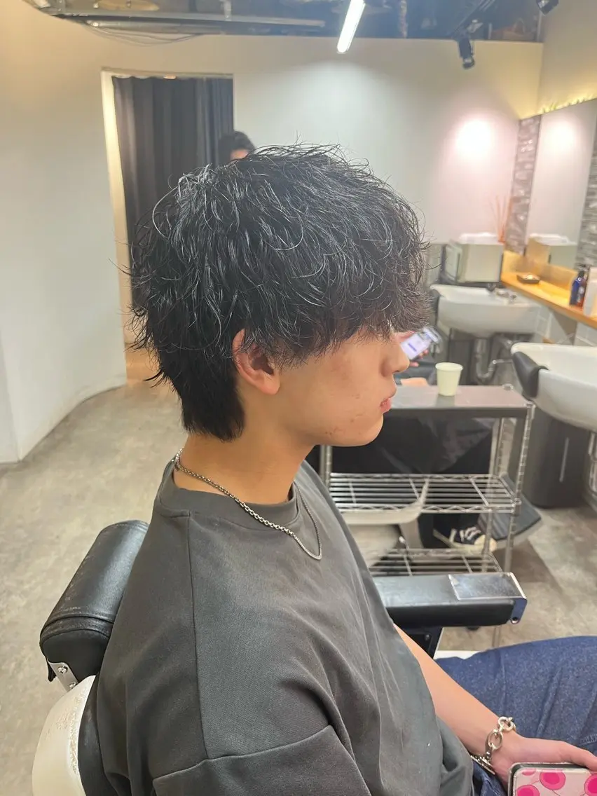 ミディアム パーマ メンズ カット パーマ トリートメント 佐々木 優人のヘアスタイル