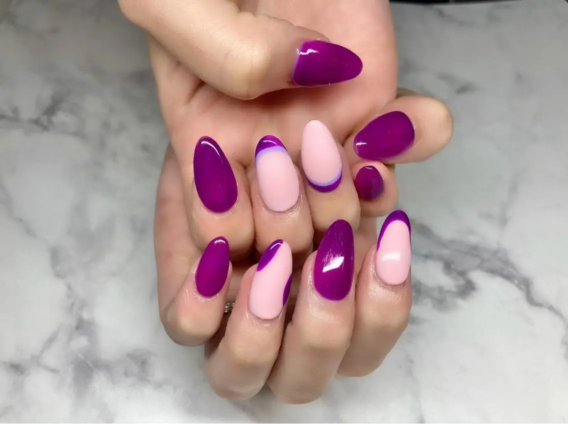 ネイル フレンチネイル ジェルネイル パラジェル パープル ハンドネイル Nail&eye Belire 新宿のネイルデザイン