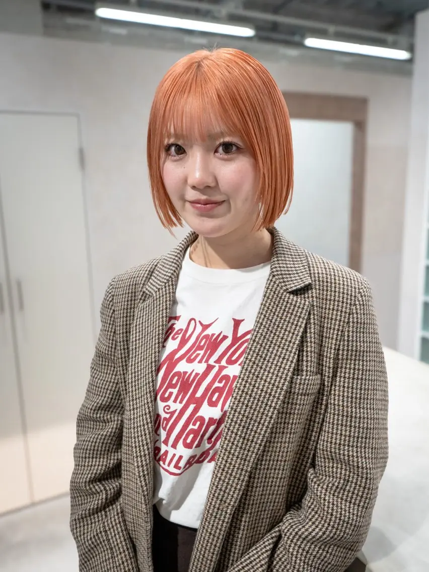 ショート カラー ブリーチ ケアブリーチ ダブルカラー ハイトーンカラー ボブ ヘアカラー トリートメント 鈴木/ボブ/ ベージュ/ピンクのヘアスタイル