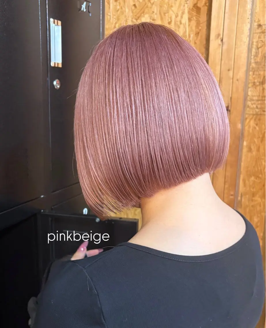 カラー ベージュカラー ピンクカラー ピンクベージュ ボブ ヘアカラー トリートメント まろみ暖色×ボブ ×chia🕯のヘアスタイル