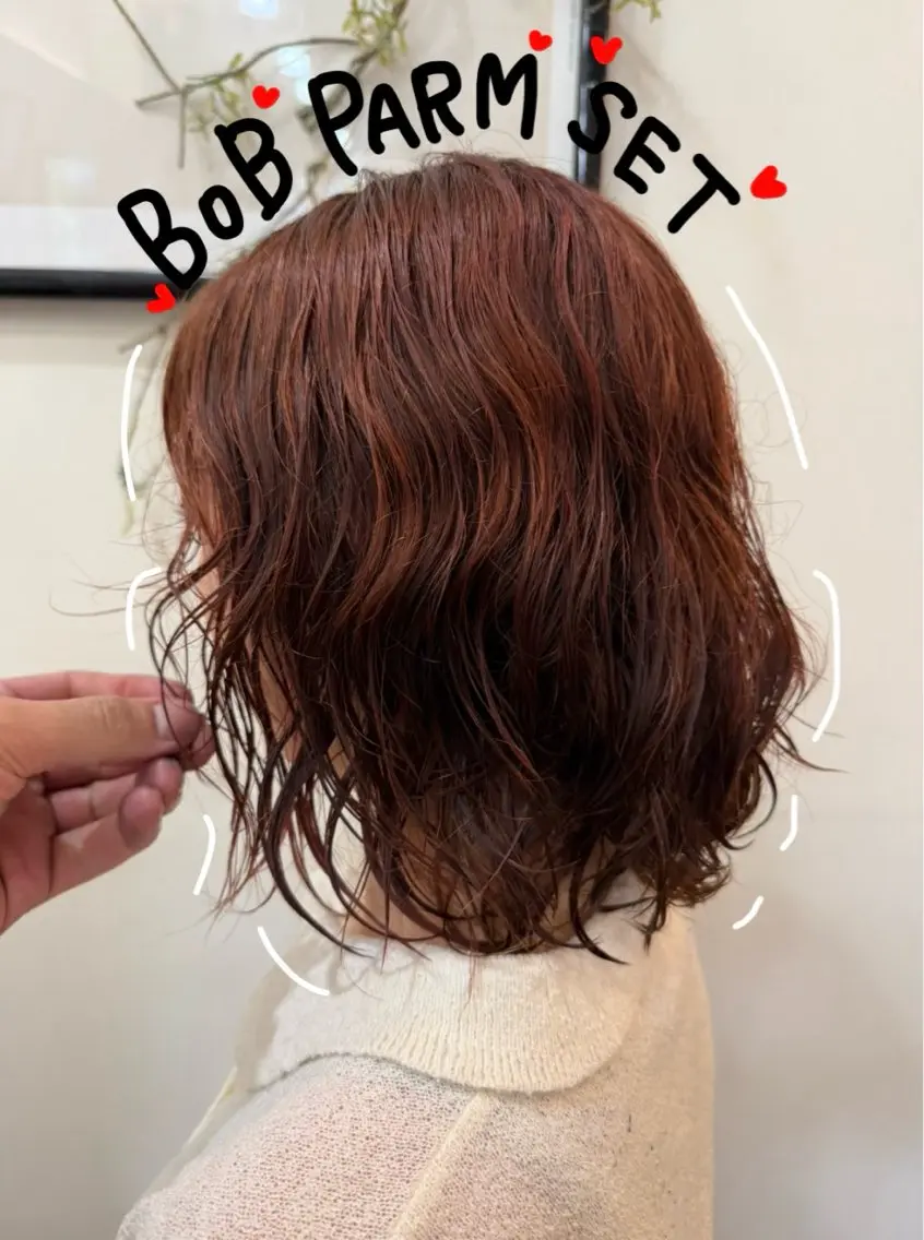 ミディアム パーマ ヘアアレンジ ミディアムパーマ ボブ 五十嵐 未悠のヘアスタイル