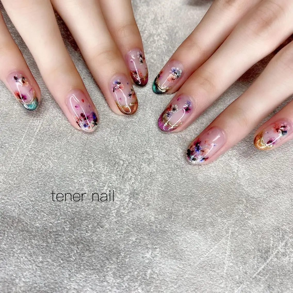 ネイル フラワーネイル フレンチネイル マグネットネイル マグネットフレンチ テネルネイル tener nailのネイルデザイン