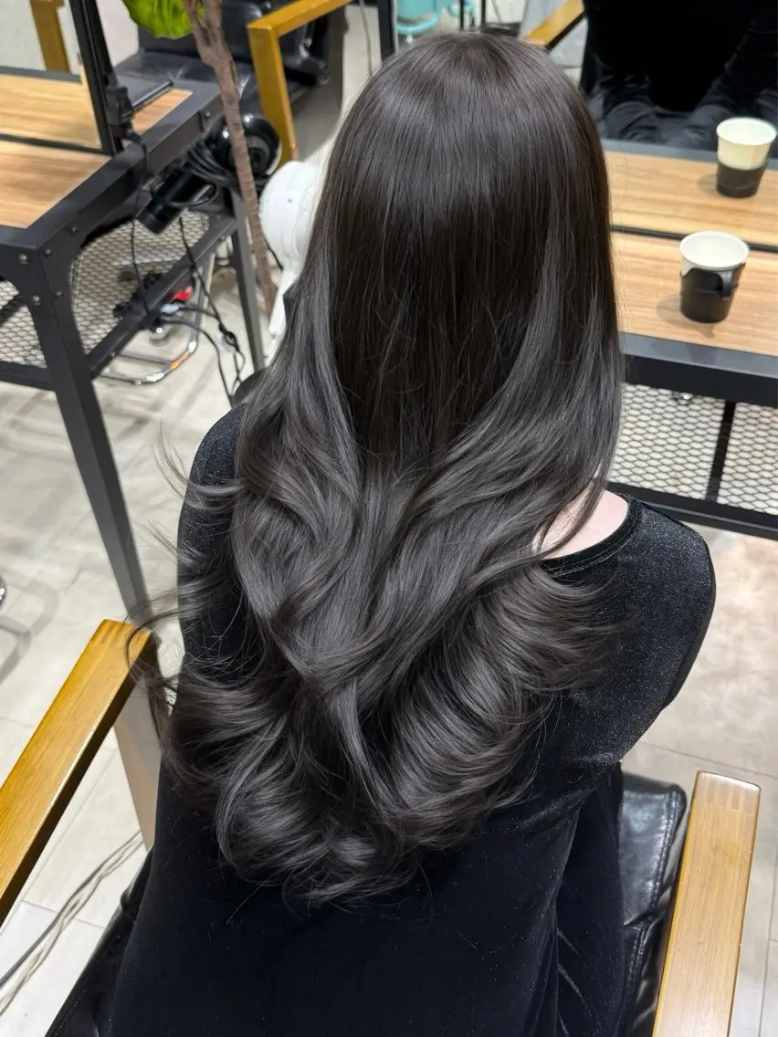 ロング カラー グレージュ ヘアカラー 韓国ヘア りんのヘアスタイル