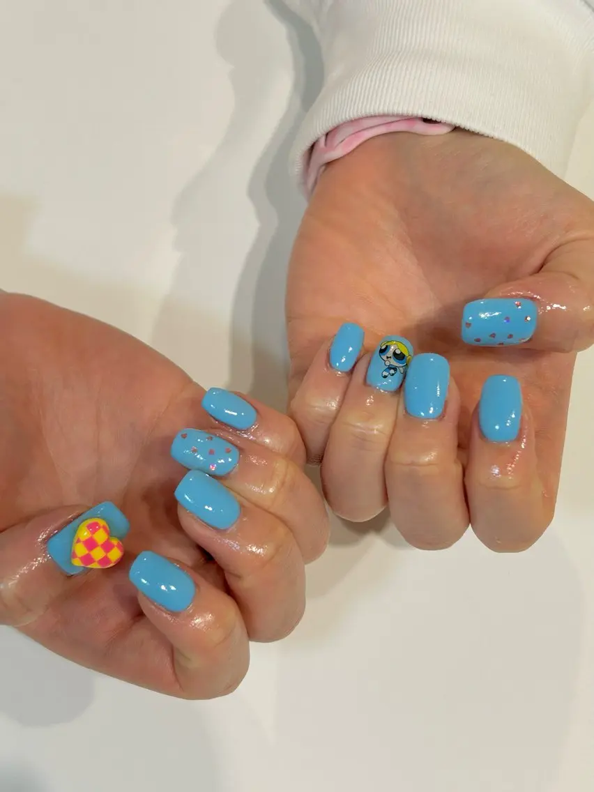 ネイル ブルー 水色 オフィスネイル ワンカラーネイル シンプルネイル Lily nailのネイルデザイン