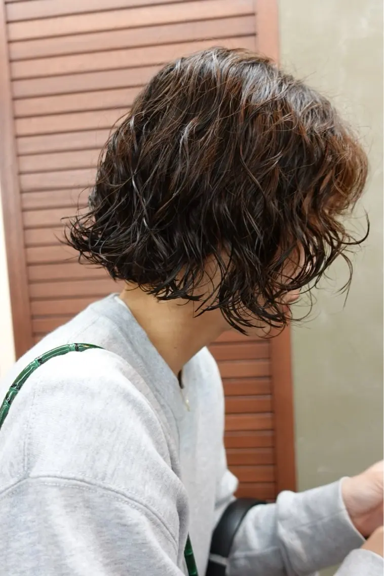 ショート カラー パーマ ボブ ボブパーマ/パーマ ウルフパーマのヘアスタイル