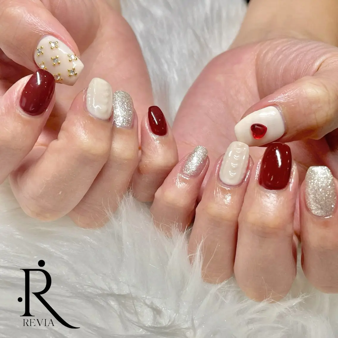 ネイル ボルドー バレンタイン ハンドネイル REVIA :ayaのネイルデザイン
