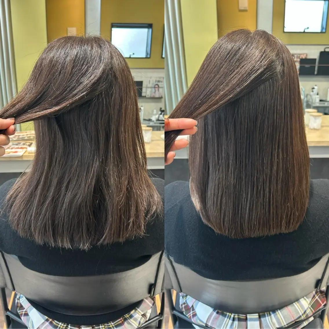 セミロング パーマ 髪質改善 ストレートパーマ カット 縮毛矯正 トリートメント hubhair レイヤー/透明感のヘアスタイル