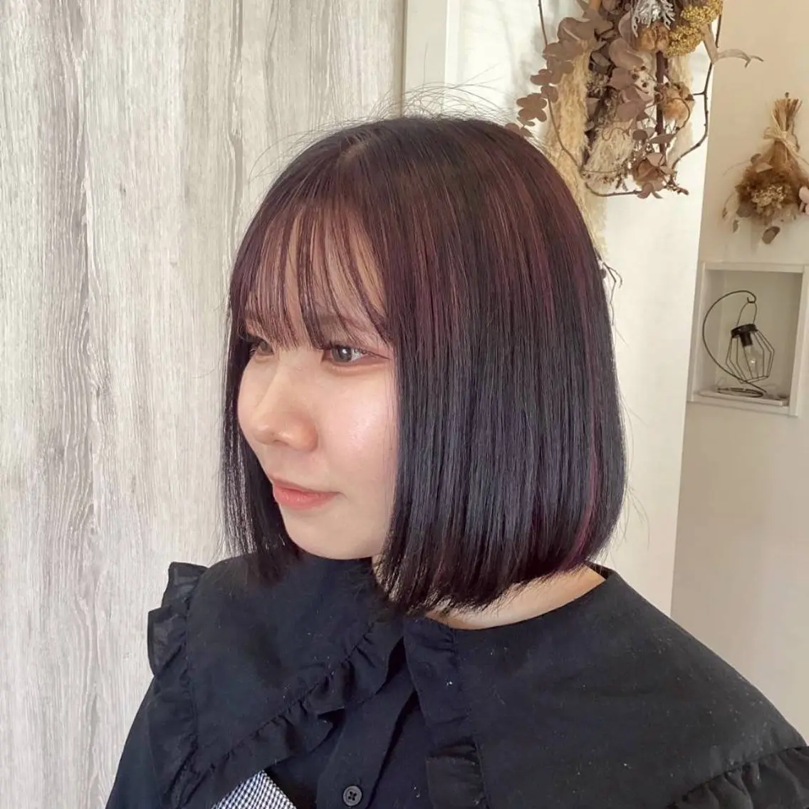 ミディアム カラー ピンクカラー ボブ ヘアカラー 渕 七海のヘアスタイル