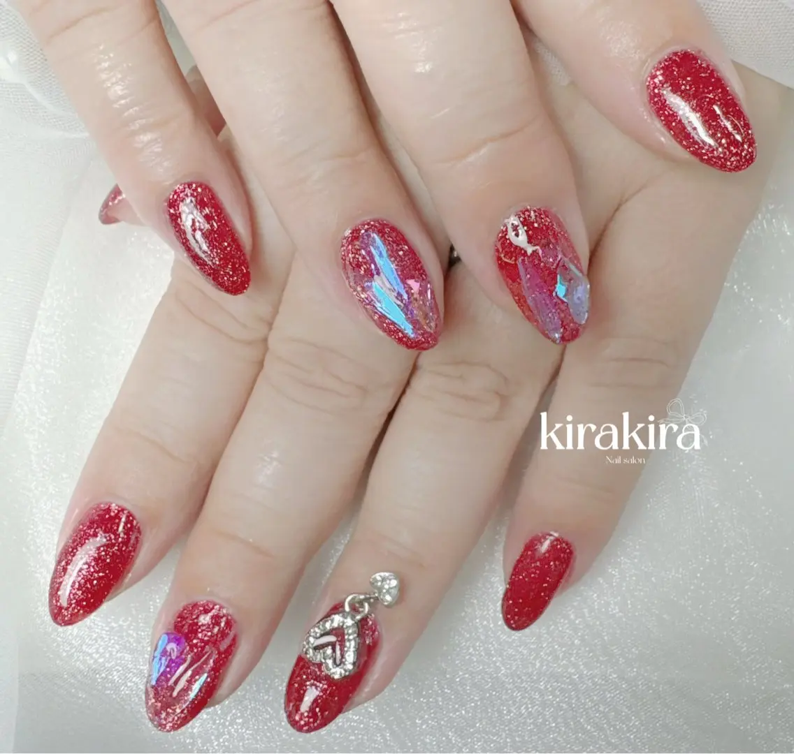 ネイル オーロラネイル キラキラネイル 韓国ネイル 赤色 Kirakira Nail salonのネイルデザイン