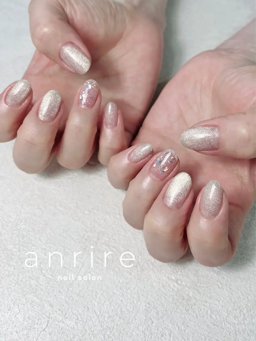 ネイル ジェルネイル キラキラネイル ラメ(グリッター) マグネットネイル オフィスネイル nailsalon anrireのネイルデザイン