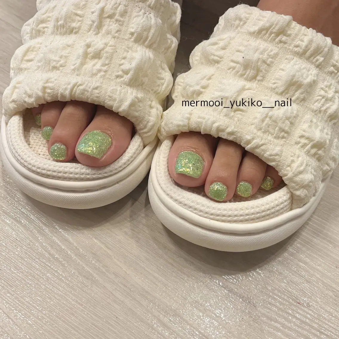 ネイル アートネイル フットネイル ジェルネイル グリーン 韓国ネイル mermooi nailのネイルデザイン