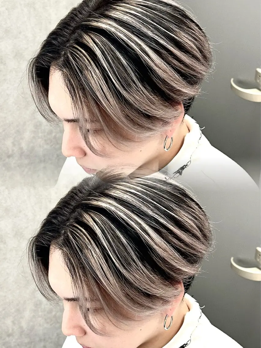 カラー パーマ メンズ メンズバレイヤージュ センターパート バレイヤージュ カット ヘアカラー 札幌メンズ指名 No. 1/光👑のヘアスタイル