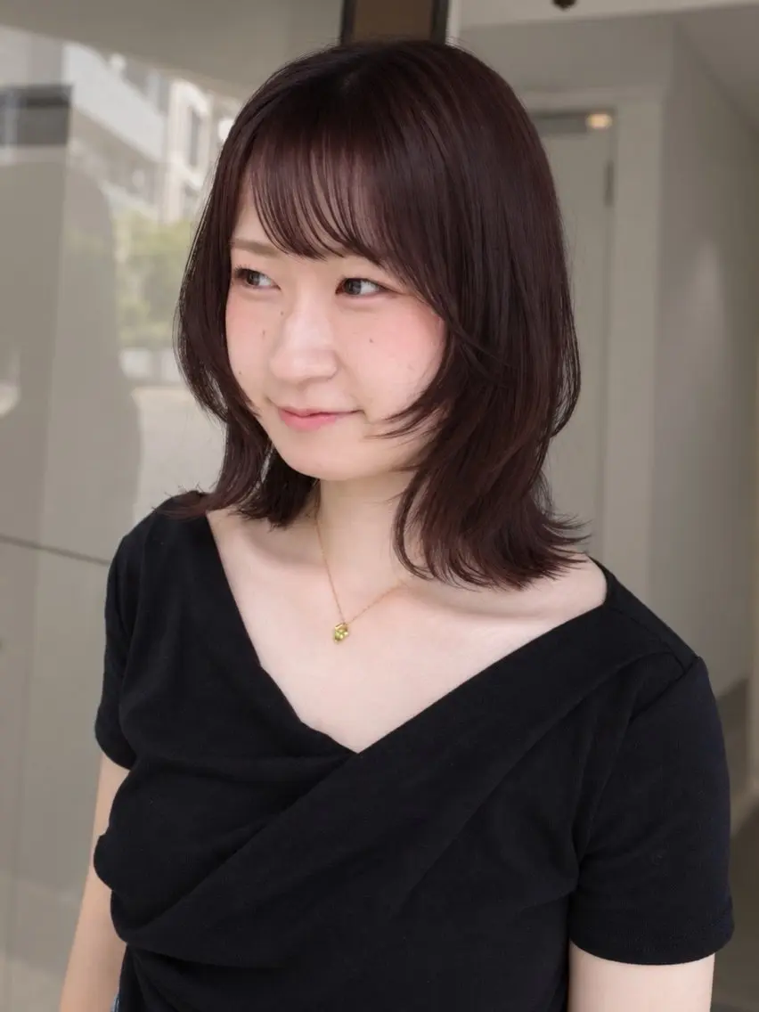 ミディアム カラー キッズ ブラウンカラー ラベンダーカラー ラベンダーブラウン レイヤーカット 外ハネヘア カット ヘアカラー 縮毛矯正 navile momoのヘアスタイル