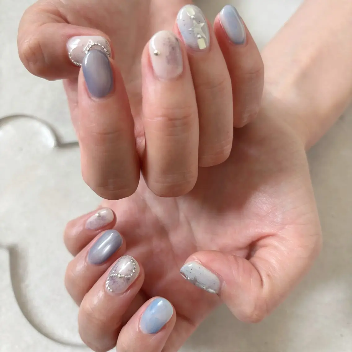 ネイル ブルー ニュアンスネイル ハンドネイル K Aのその他イメージ