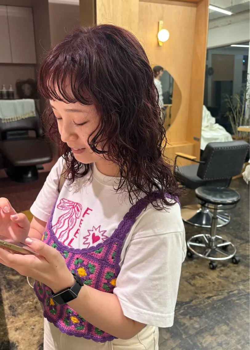 ミディアム カラー ミディアムパーマ レイヤーカット カット ヘアカラー 西山 紗耶香🪽 透明感カラー/ボブのヘアスタイル