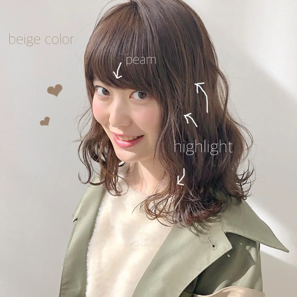 ミディアム カラー パーマ ヘアアレンジ ミディアムパーマ ハイライトカラー ハイライト 榎園 由美のヘアスタイル