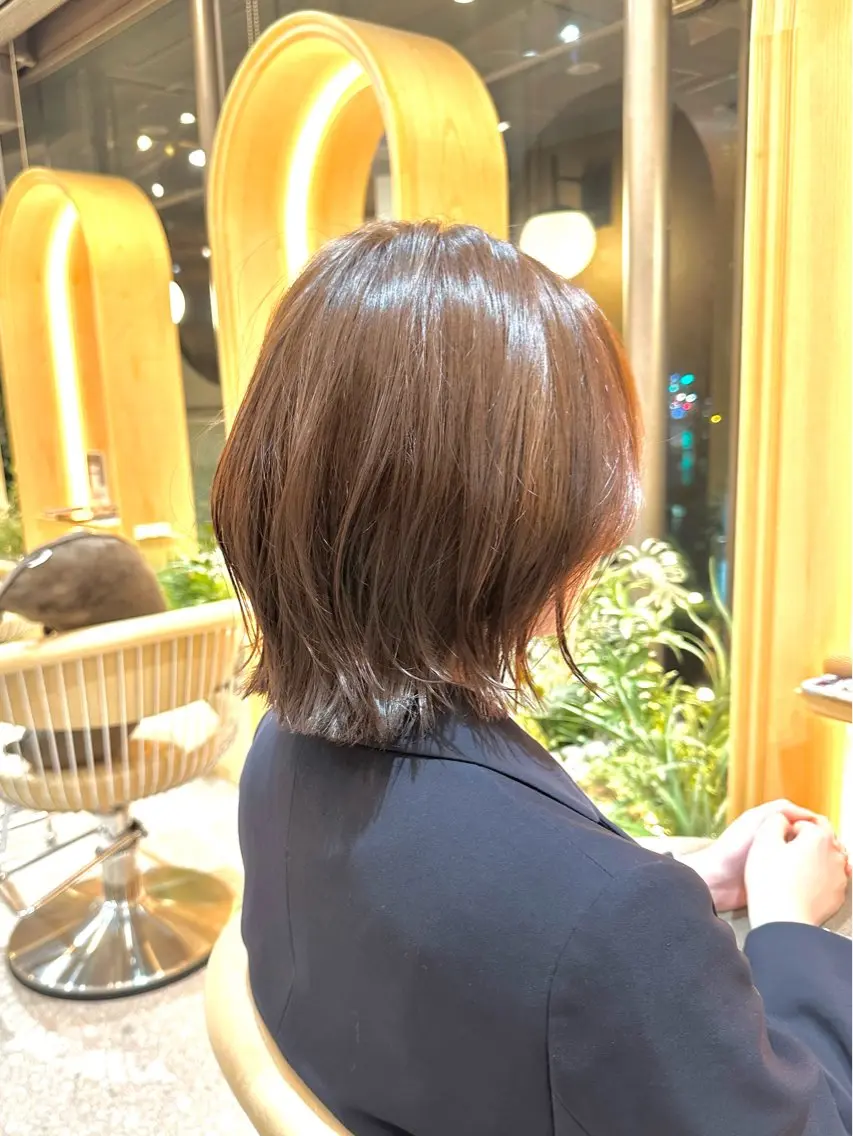 ミディアム カラー ミディアムレイヤー レイヤーカット 撮影モデル募集【くび れショートボブ】馨のヘアスタイル