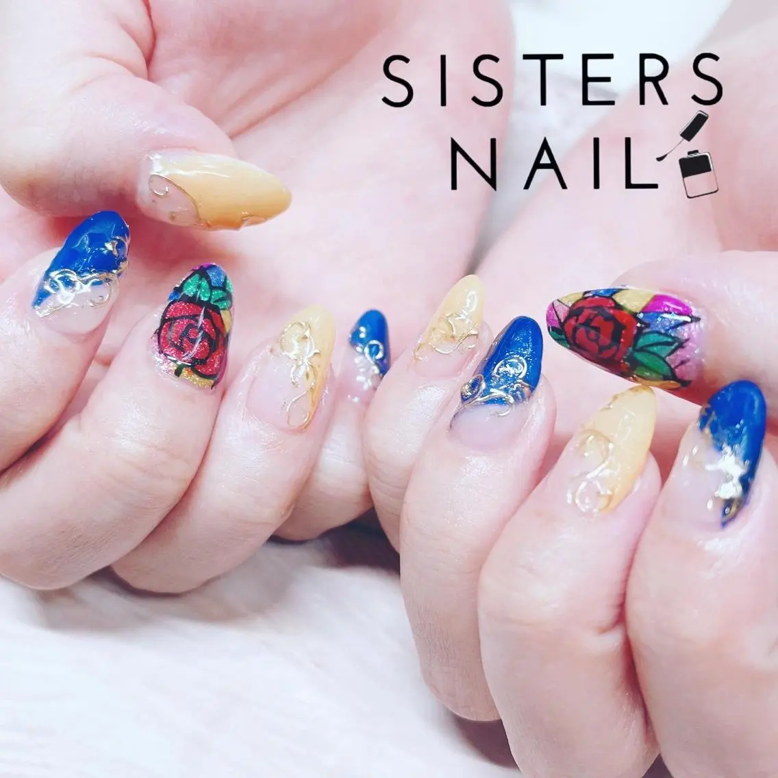 ネイル アートネイル フラワーネイル キラキラネイル ミラーネイル sisters nail.fのネイルデザイン