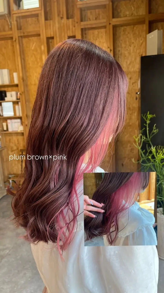 カラー ブラウンカラー インナーカラー ピンクカラー カット ヘアカラー まろみ暖色×ボブ ×chia🕯のヘアスタイル