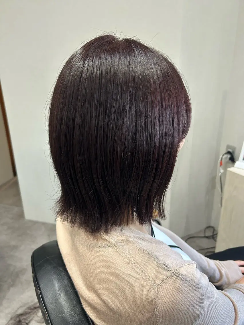 ミディアム カラー ヘアアレンジ ボルドーカラー ヘアカラー ボブ /ニュアンス/ satomi🧸💖のヘアスタイル