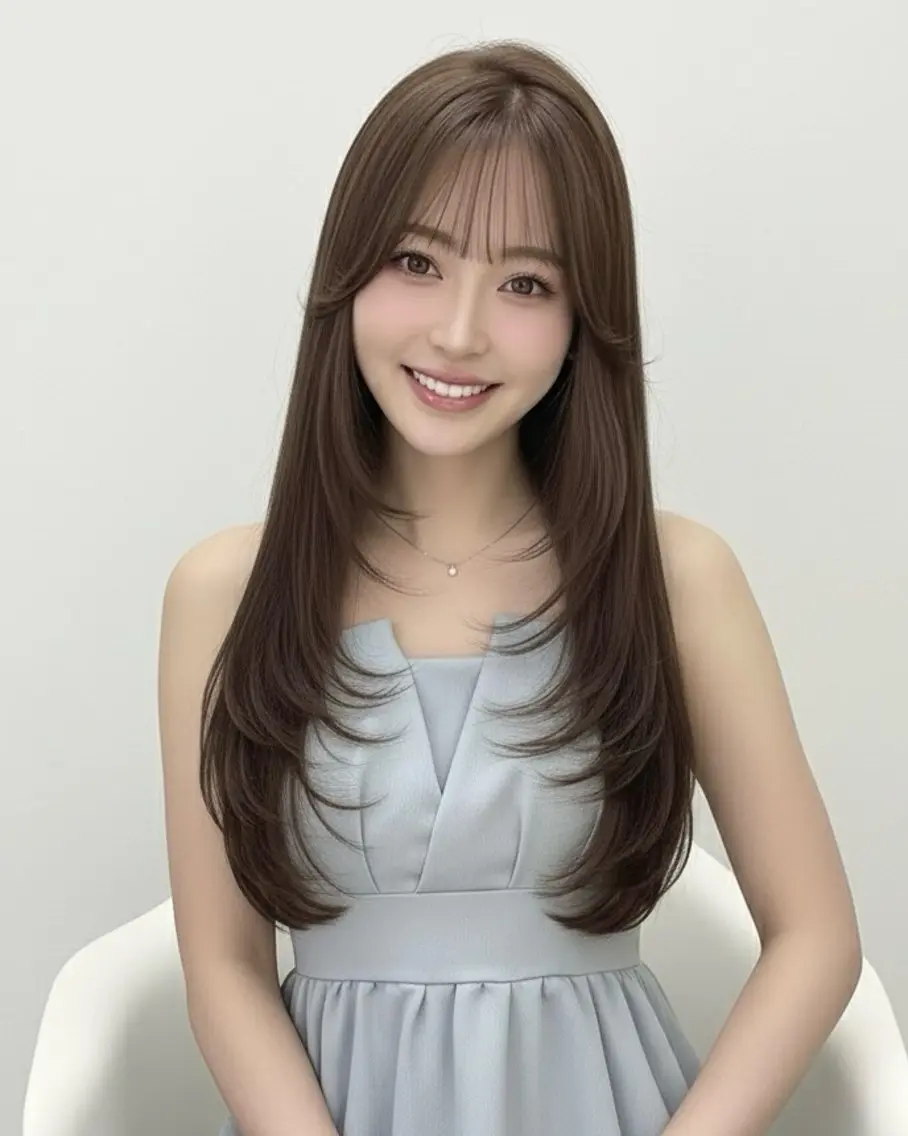 ロング カラー ベージュカラー ブリーチ ケアカラー 透明感カラー グレージュ 赤み消し韓国ヘア レイヤー縮毛🤍渡邉のヘアスタイル