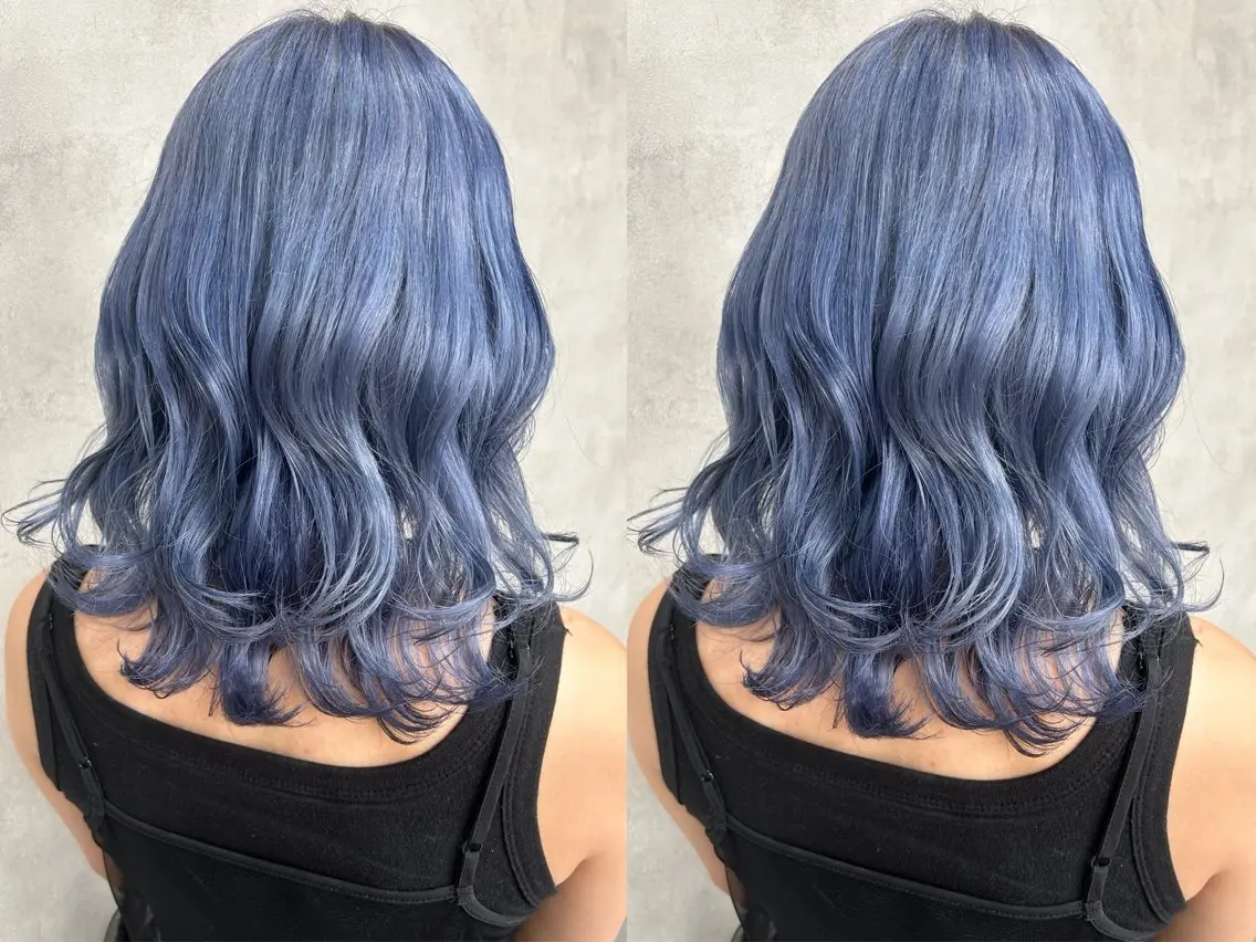 ミディアム カラー ブルーカラー ブルージュ シルバー ヘアカラー トリートメント ハイトーン/韓国ヘア /優花のヘアスタイル