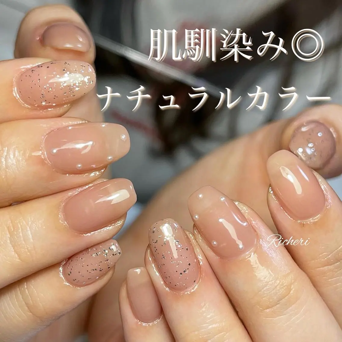 ミディアム ネイル 韓国風ヘア アートネイル フラワーネイル フットネイル ジェルネイル richeri beautyのネイルデザイン