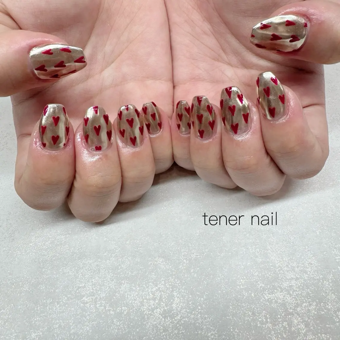ネイル ハート ミラーネイル ハンドネイル テネルネイル tener nailのネイルデザイン