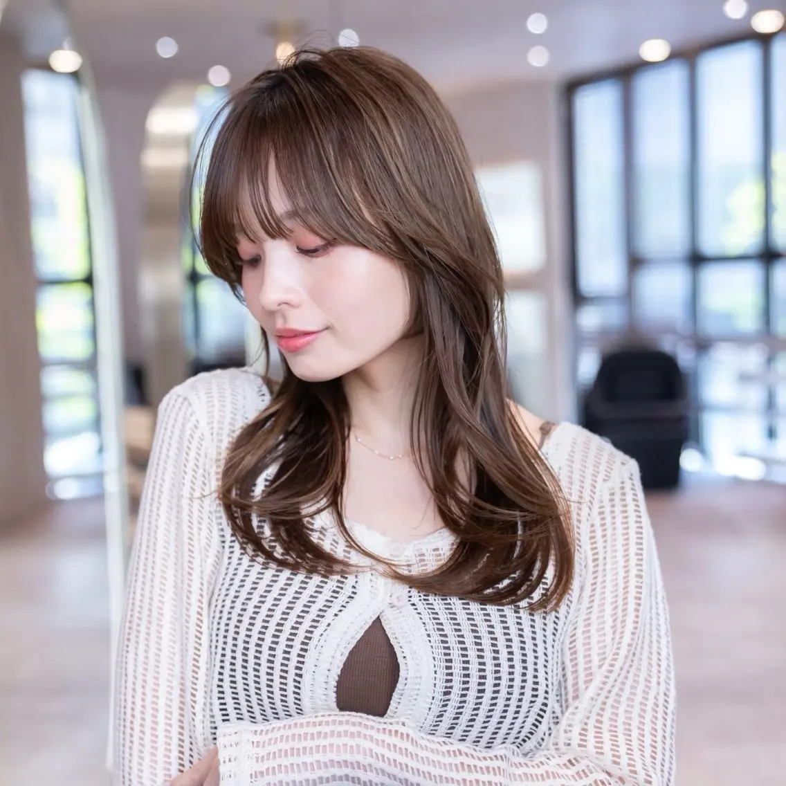 セミロング ボブ 顔まわりレイヤー 顔周りカット ハッシュカット 髪質改善 原宿/韓国/髪質改善 /レイヤー/ボブのヘアスタイル