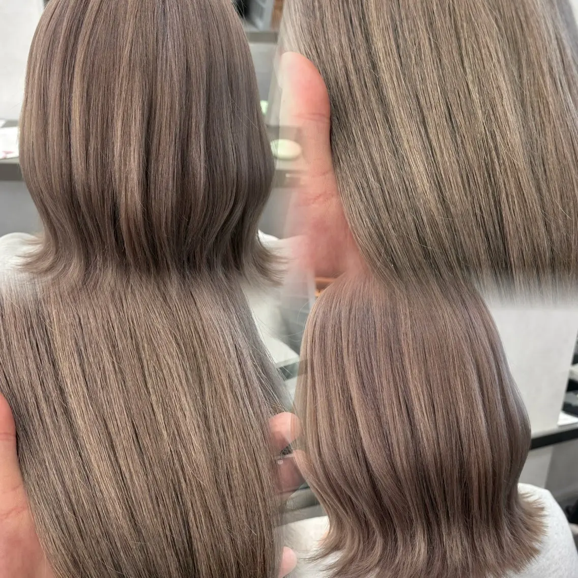 セミロング カラー ヘアアレンジ ベージュカラー ブリーチ 透明感カラー ホワイトベージュ 透明感カラー/顔周り カット🌸サクラ🌸のヘアスタイル