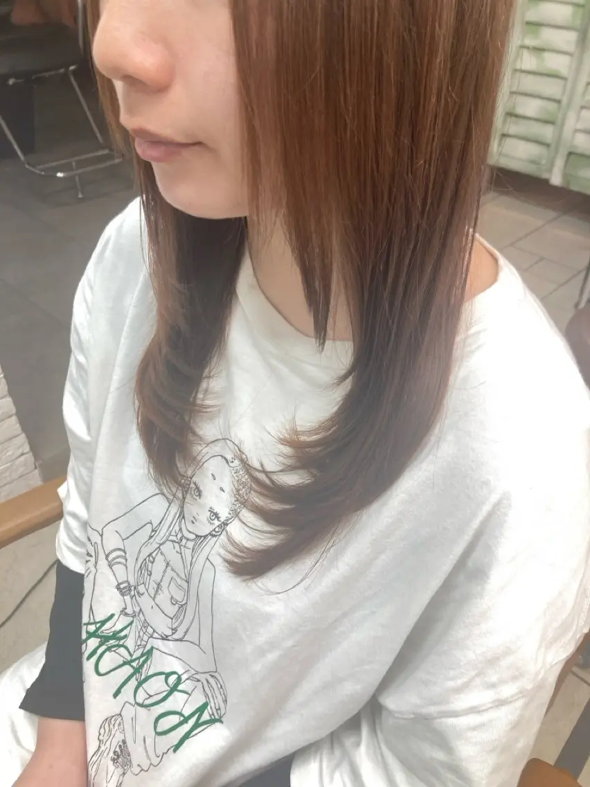 ロング 顔まわりレイヤー 顔周りカット レイヤーカット マカロン富田/本店 大門のヘアスタイル