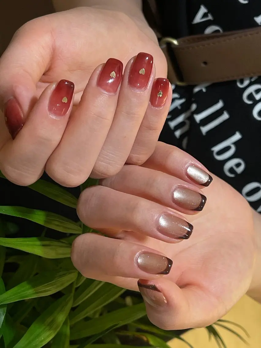 ネイル チークネイル 韓国ネイル マグネットネイル ニュアンスネイル リボン chirin nailのネイルデザイン