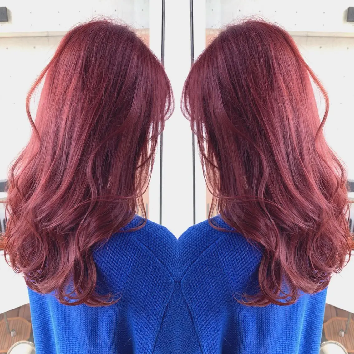 ロング カラー ヘアアレンジ ボルドーカラー ピンクカラー Merci メルシー 福岡、今泉のヘアスタイル