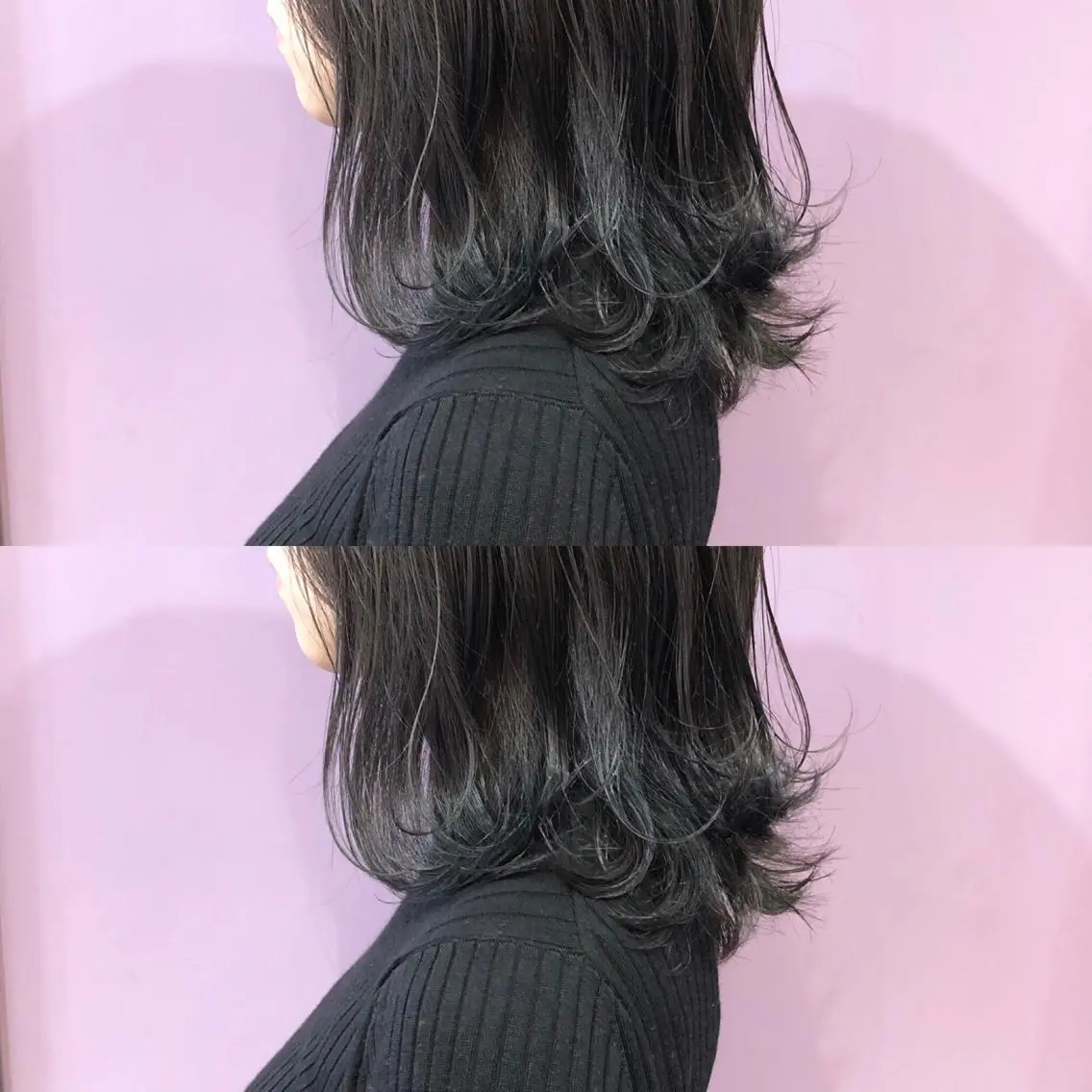 ミディアム カラー パーマ ブルーカラー バイオレットカラー 外ハネヘア 細川 亮のヘアスタイル