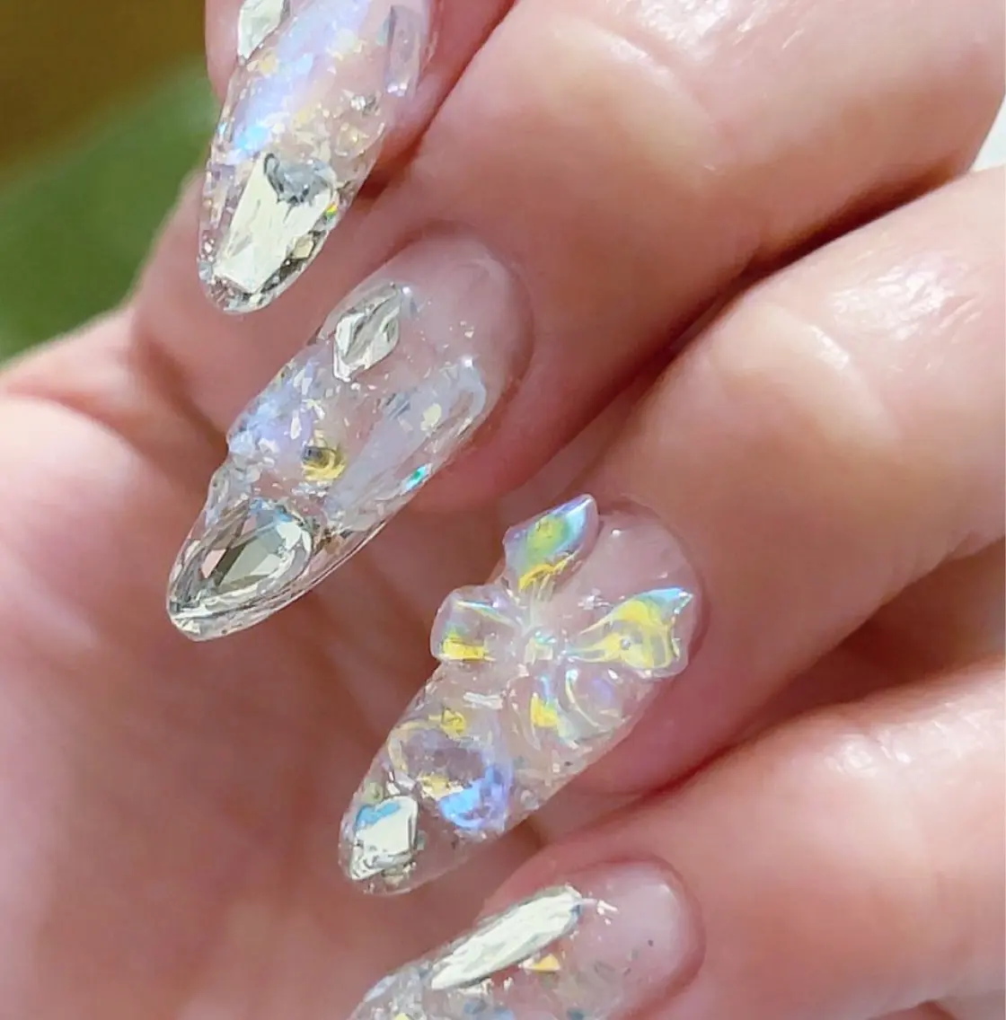 ネイル クリアネイル 長さ出し キラキラネイル ハンドネイル Nail salon ✩ アトランティカのネイルデザイン