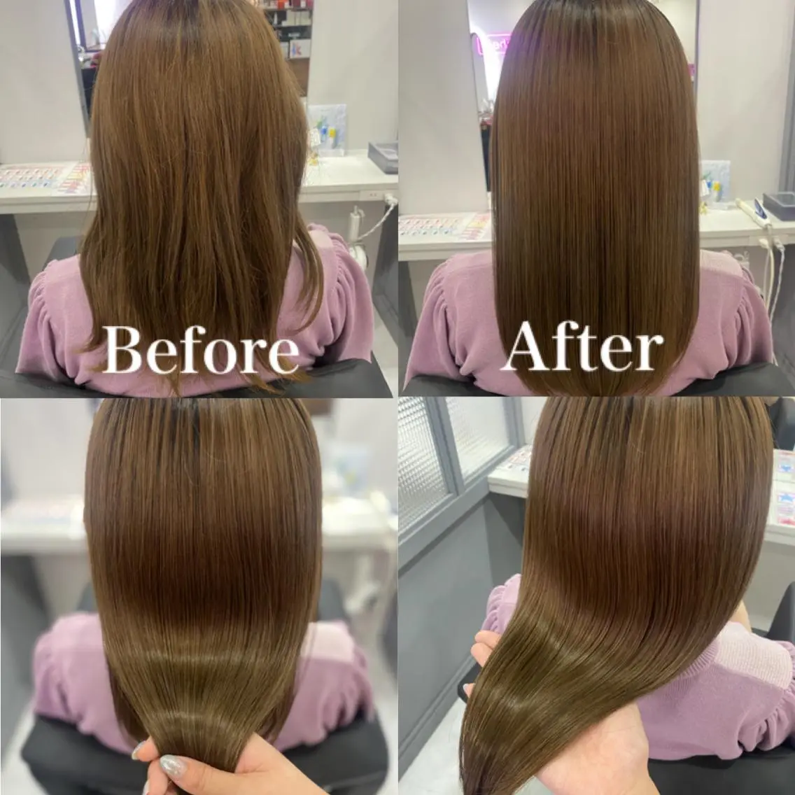 ミディアム カラー ブリーチ トリートメント ヘッドスパ 髪質改善×矯正🫧 韓国ヘアasamiのヘアスタイル